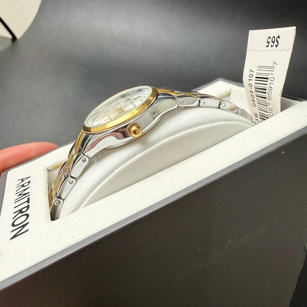 MSRP $65 Armitron 75/5304TTB‎ Women's Two Tone Bracelet Quartz Watch New Batter